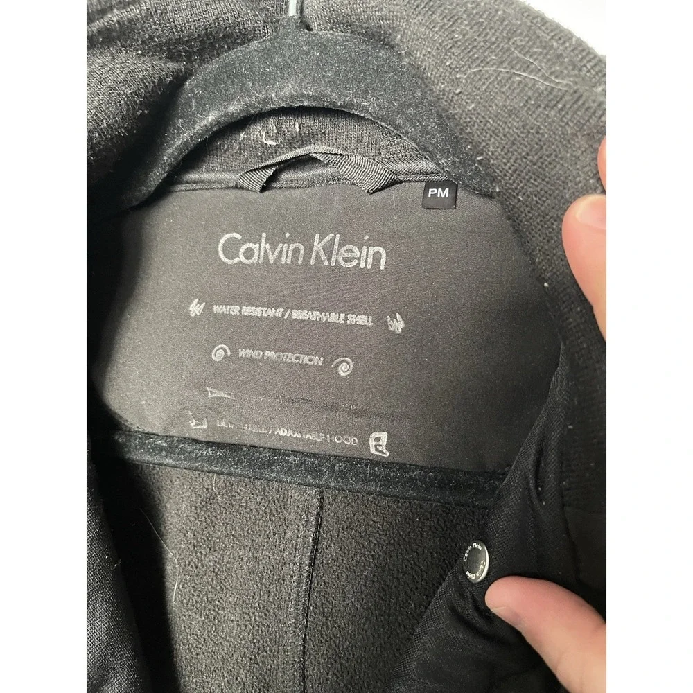 Calvin Klein Hooded Winter Coat Women's Size PM Black Mid-length Heavy Trench